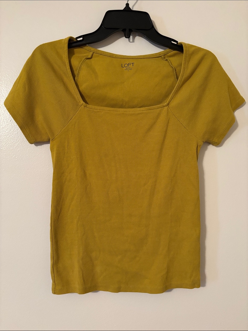 LOFT Mustard Square Neck Short Sleeve Top - Ribbed